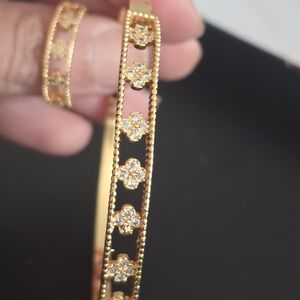 22kgp Dubai Jewelry- Elegant Gold and Silver Women's Bracelet Set with Ring